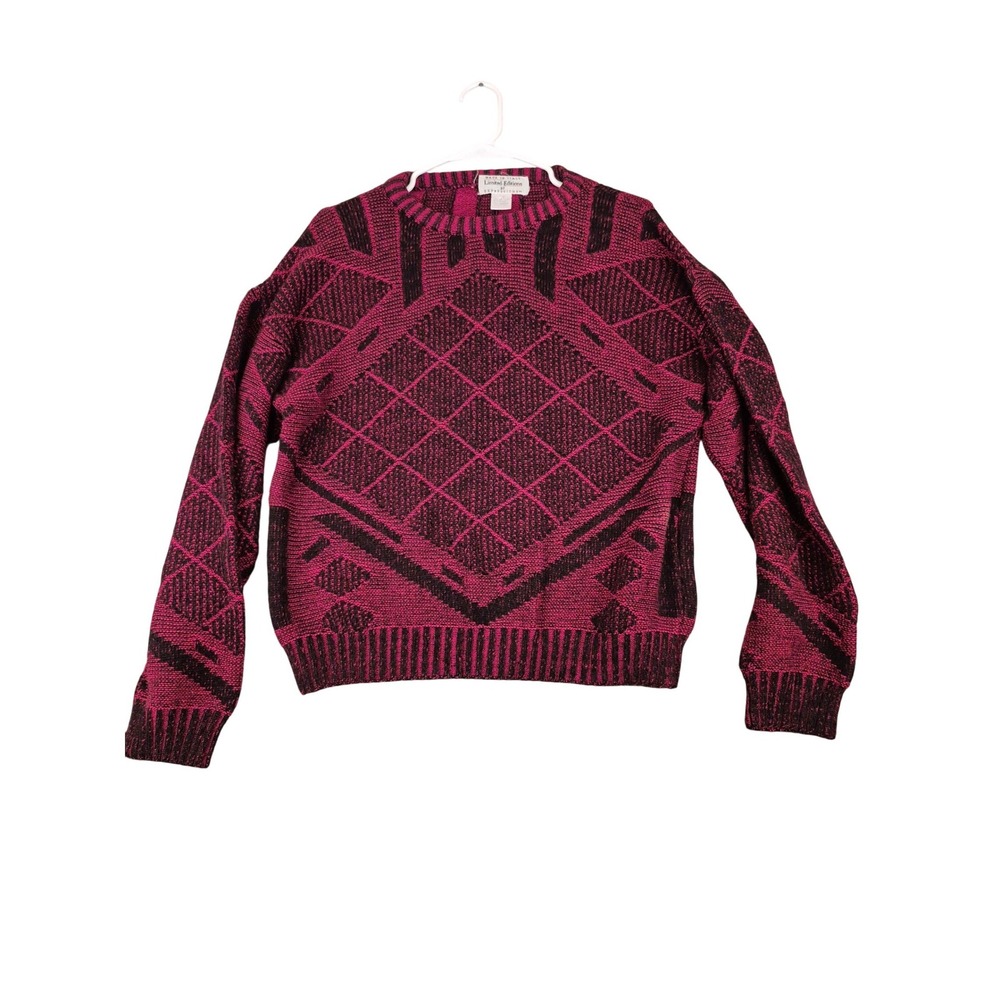Limited Editions by Expressions Mens Magenta Black Geometric Wool Sweater Medium
